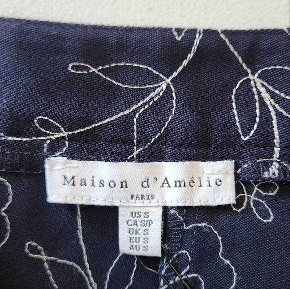Maison D'Amelie Navy Floral Cropped Wide Leg Pants Womens Size Small New - Picture 7 of 11